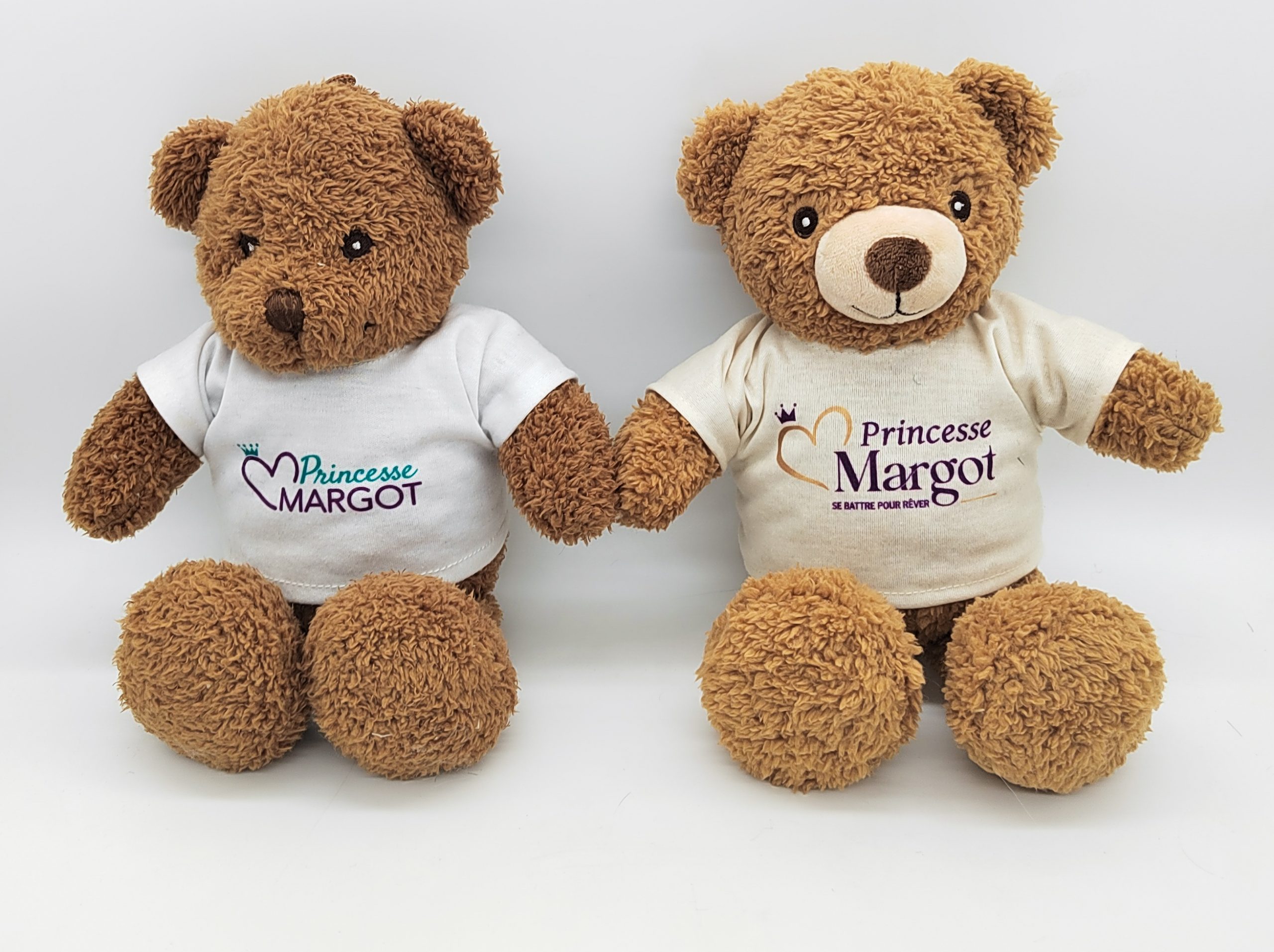 2 custom-made soft toys made for the Princess Margot association 