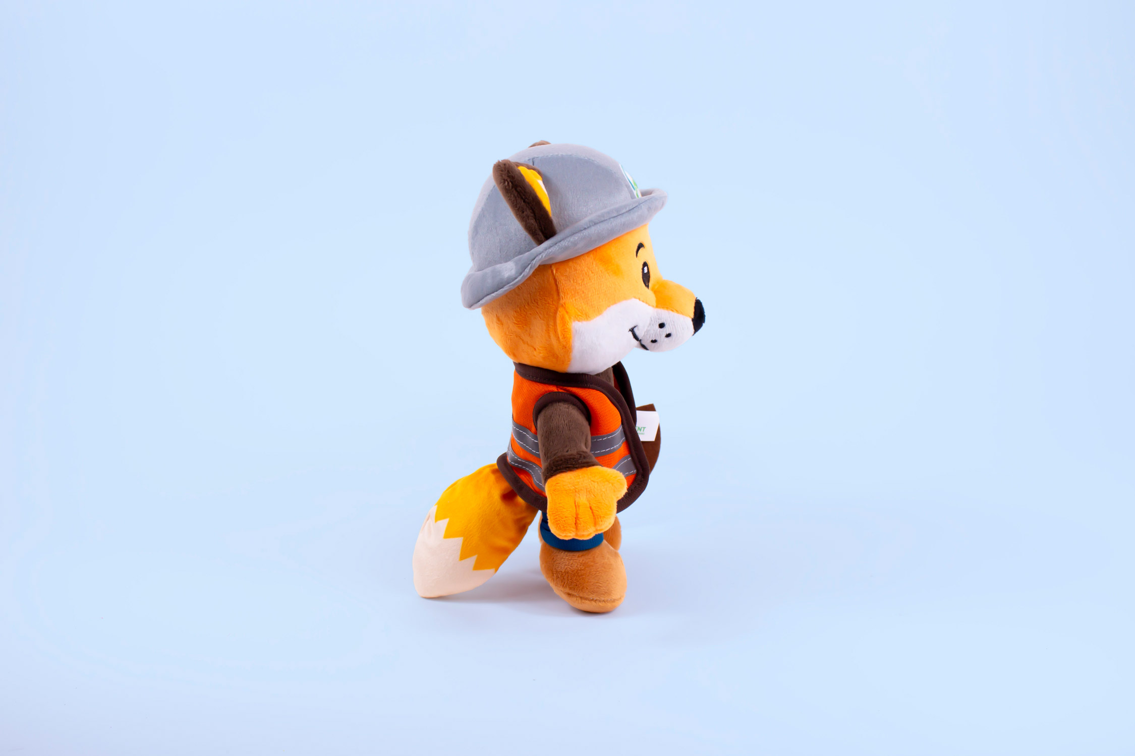 réalisation sur mesure peluche renard en vêtement de chantier