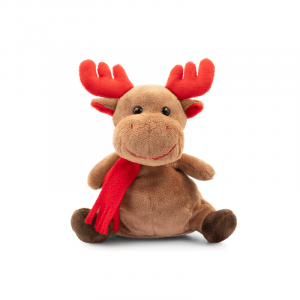 magnificent reindeer in a seated position with its red scarf and customizable belly